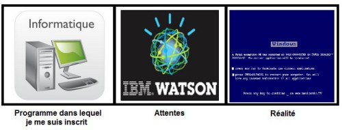 Informatique. Programme dans lequel je me suis inscrit. IBM Watson. Attentes. Réalité. Windows. BSOD. Blue screen of death.